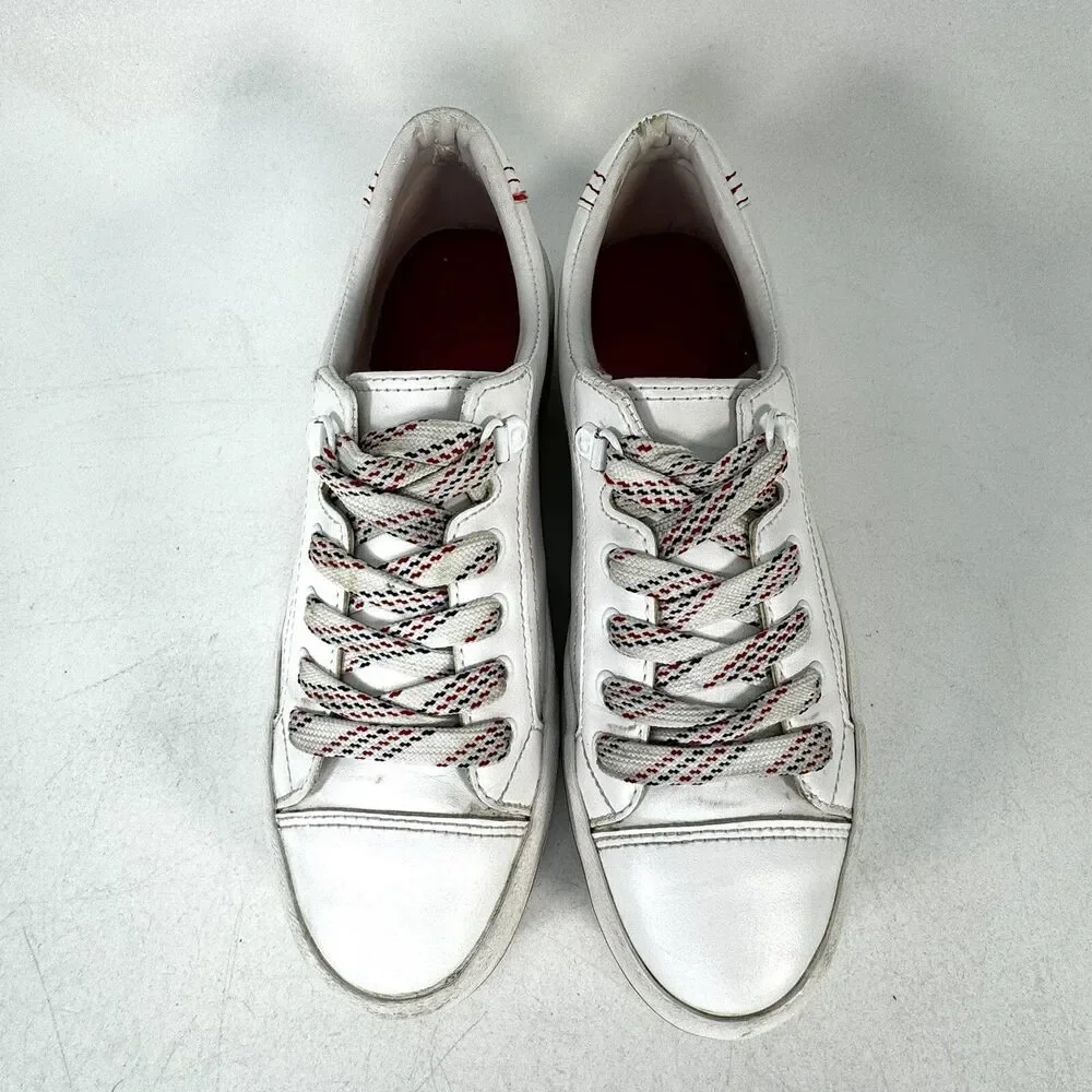 Bershka Womens Size EU 36 US 5.5 Platform Chunky White Leather Shoes Red Stripe